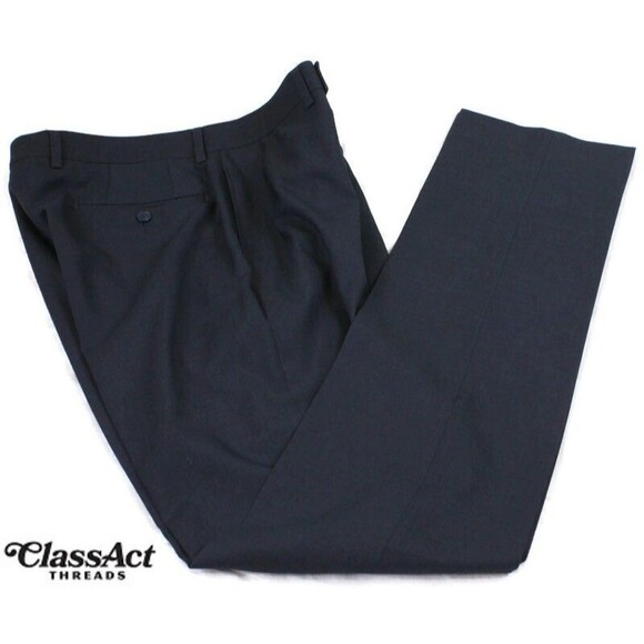 Calvin Klein Mens Dress Pants Blue Polyester Rayon Stretch Flat Front  34"X34" - Picture 1 of 6